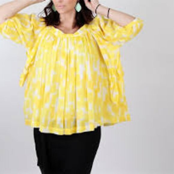 SEE BY CHLOE Yellow Printed Pleated Swing Blouse Women Size 2 - Picture 3 of 16